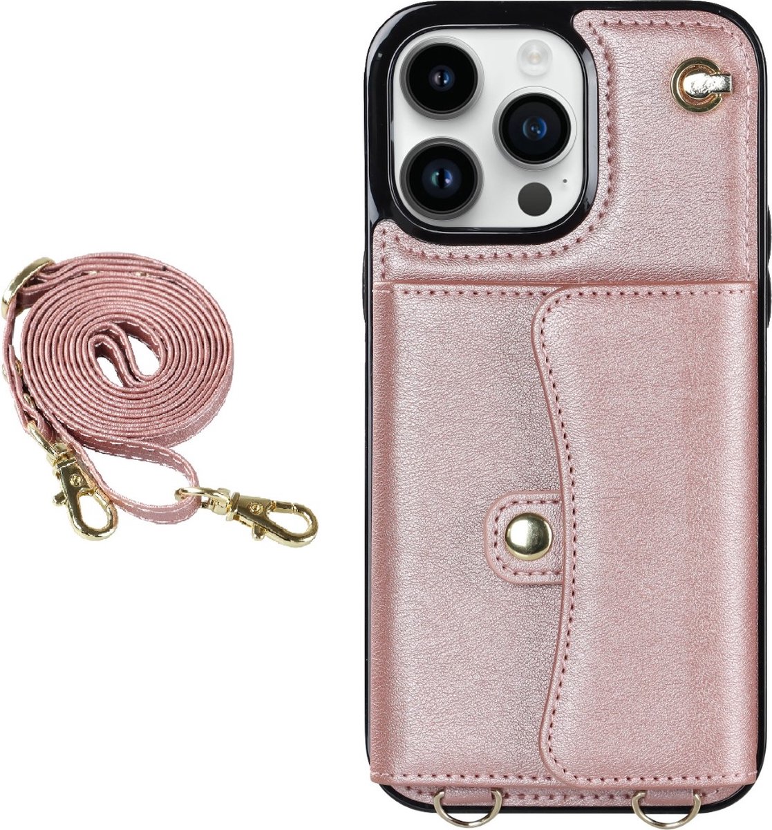 Hoesje geschikt voor Samsung Galaxy S24 Plus - Backcover - Koord - Pasjeshouder - Portemonnee - Kunstleer - Rose Goud