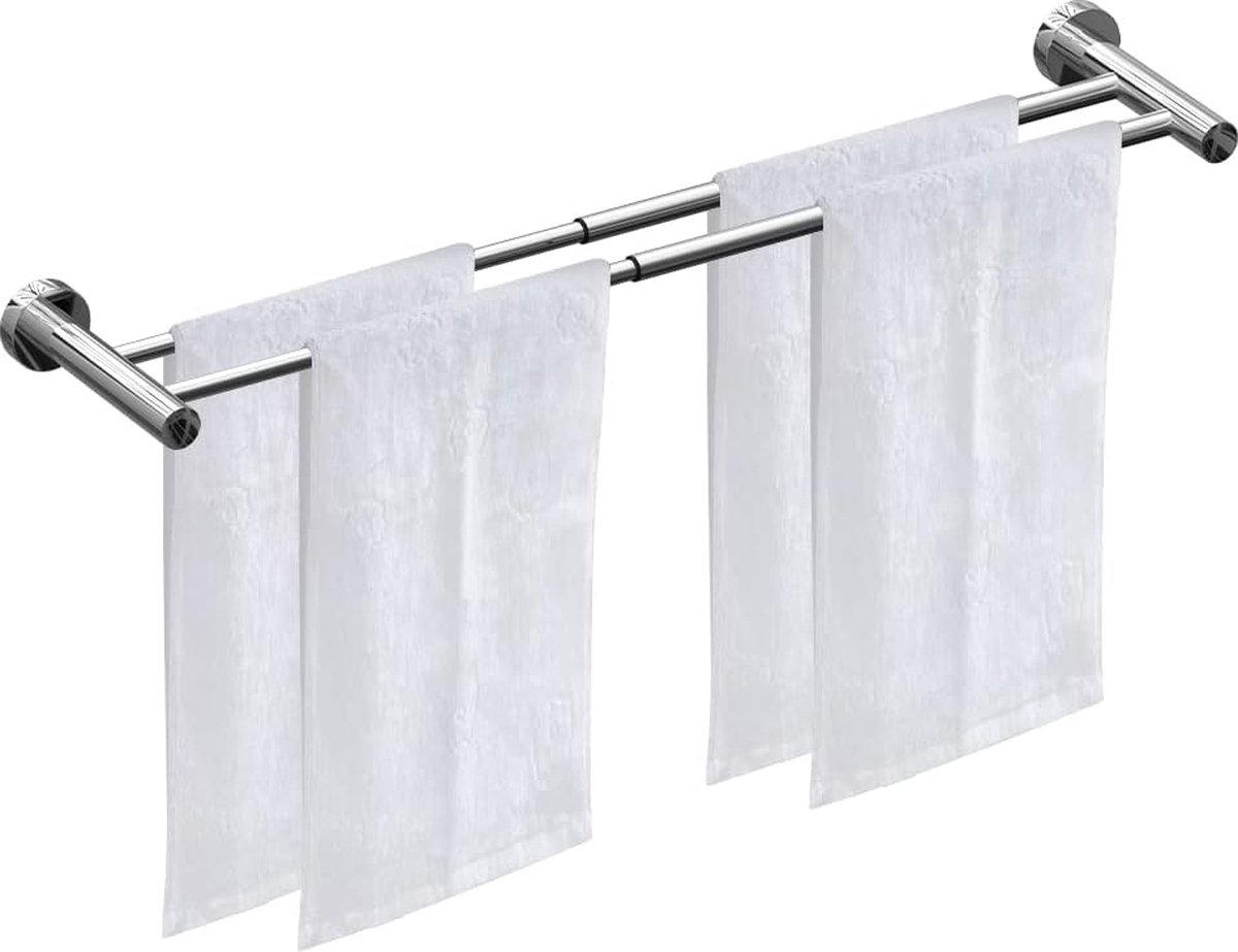 Intrekbare handdoekstang, verstelbare handdoekhouder, 43-72 cm, roestvrij staal, handdoekhouder, handdoekstangen, wandmontage met schroeven, chroom (dubbel)