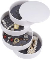 Sieradenkistje, ronde vorm, draagbaar, organizer met 4 niveaus, 360 graden draaibaar, sieradendoos voor ringen, oorbellen, halskettingen