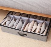 Bac de rangement pour chaussures sous le lit, séparateurs Velcro réglables, pliable, couvercle en PVC transparent, gris foncé