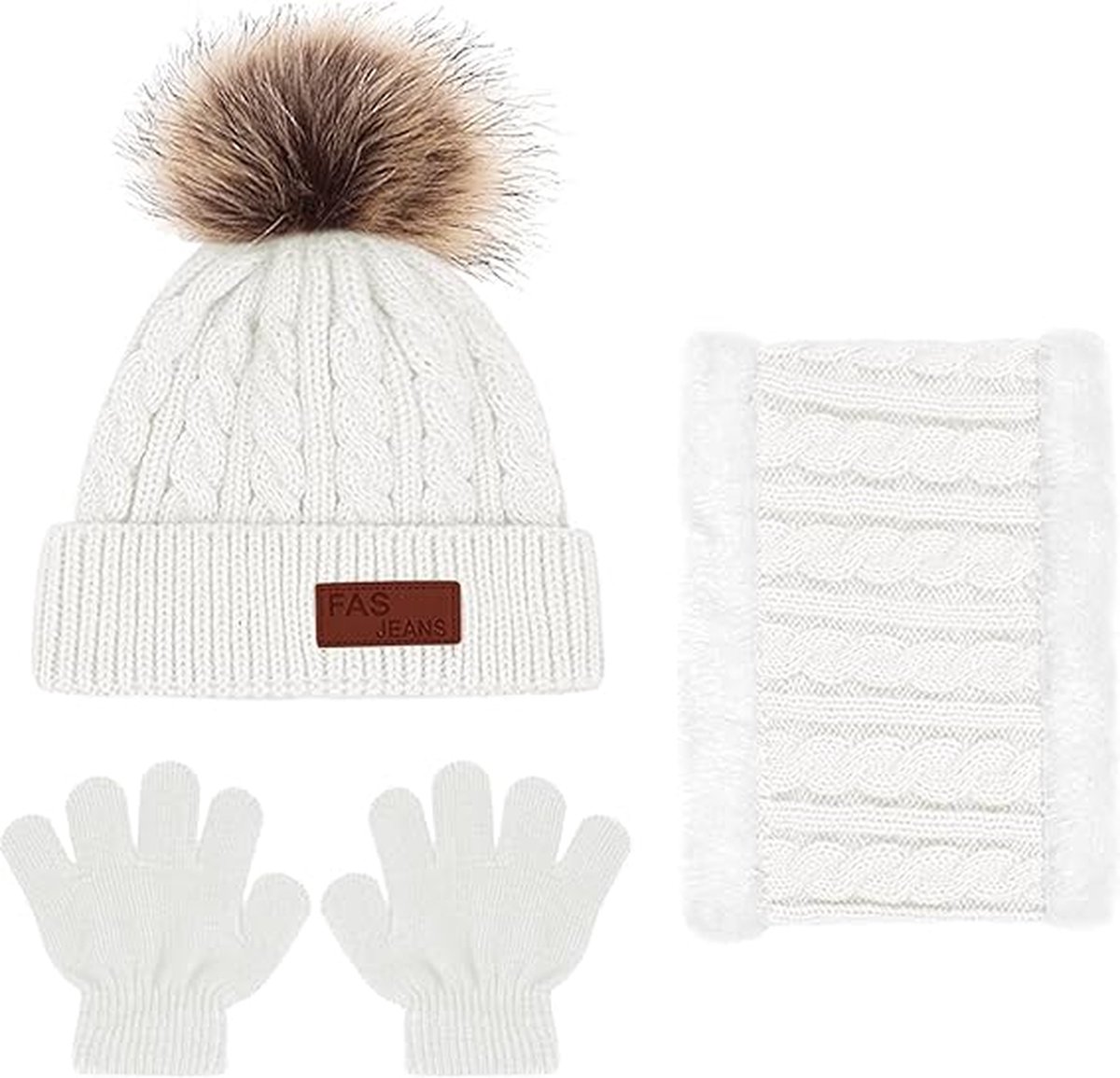 Hyran Bonnet Enfant Hiver Tricoté, 3 Pièces Bonnet-Echarpe-Gants