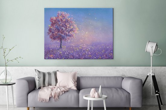 Peintures sur Toile - Arbre - Eté - Rose - 120x90 cm - Décoration murale