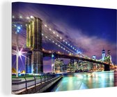 Canvas Schilderij De Brooklyn Bridge onder een donkere hemel in new york - 30x20 cm - Wanddecoratie
