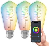 Calex Slimme Lamp - Set van 3 stuks - Wifi LED Filament Verlichting - E27 - Smart Bulb Helder - Rustiek - RGB en Warm Wit Licht