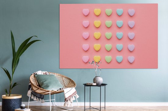 Toile coeurs colorés 2cm 180x120 cm - Tirage photo sur toile (Décoration murale salon / chambre) XXL / Groot format!