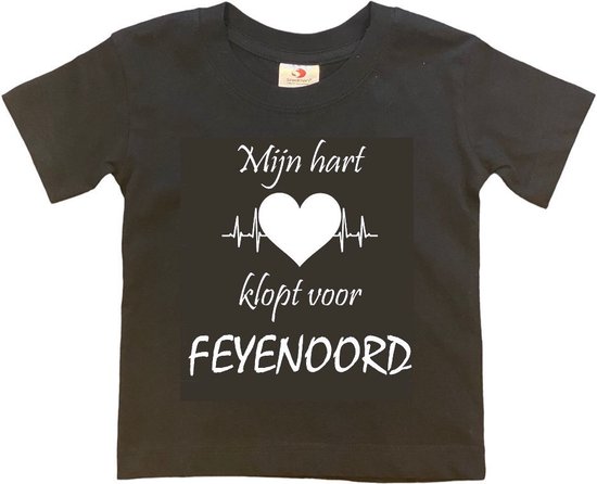 Rotterdam Kinder t-shirt | Feyenoord "Mijn hart klopt voor FEYENOORD" | Verjaardagkado | verjaardag kado | grappig | jarig | Rotterdam | Feyenoord | cadeau | Cadeau | Zwart/wit | Maat 146/152