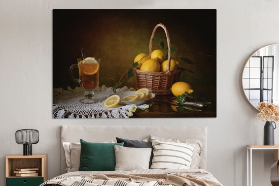 Peintures sur Toile Nature Morte - Thee - Citroen - 150x100 cm - Décoration murale