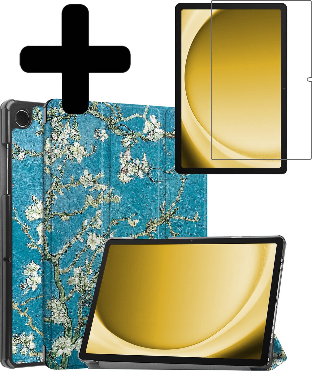Hoes - Geschikt voor Samsung Galaxy Tab A9 - Met Screenprotector - Trifold Bookcase - Hard Cover - Hardcover Book Case - Tablet Hoesje - Bloesem