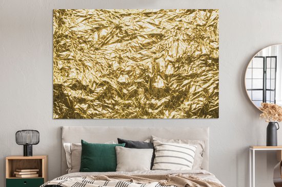 Canvas schilderij 150x100 cm - Wanddecoratie Gouden folie met een gerimpelde textuur - Muurdecoratie woonkamer - Slaapkamer decoratie - Kamer accessoires - Schilderijen