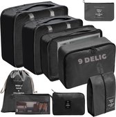 Coverzs Packing Cubes set 9 delig (zwart) - Kleding organizer set voor koffer & backpack - Backpack organizerset - 9 delige organizer set inclusief toilettas - Kleding organizer