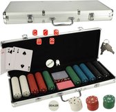 Swissbex - Pokerset - 500 CHIPS - Zilveren koffer 500-delige Poker Set - Geschikt voor 2-9 Spelers - Inclusief Pokerkaarten en Dobbelstenen