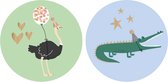 12 x Stickers Verjaardag Kinderen - Sluitstickers - Traktatiesticker - Wensetiket - 5,5 cm - Krokodil - Struisvogel - House Of Products