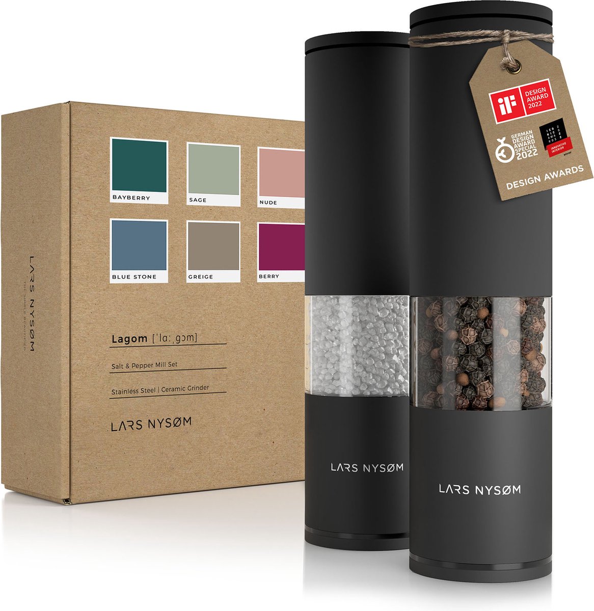 LARS NYSØM Lagom Peper en zoutmolen set - Verstelbare maalgraad - Roestvrijstaal (Carbon Black) op Prijzenvolger.com