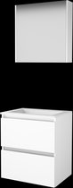 Basic Comfort 46 badmeubelset met spiegelkast, greeploze wastafelonderkast met 2 lades en acryl wastafel met 1 kraangat 60 x 46 cm, ice white