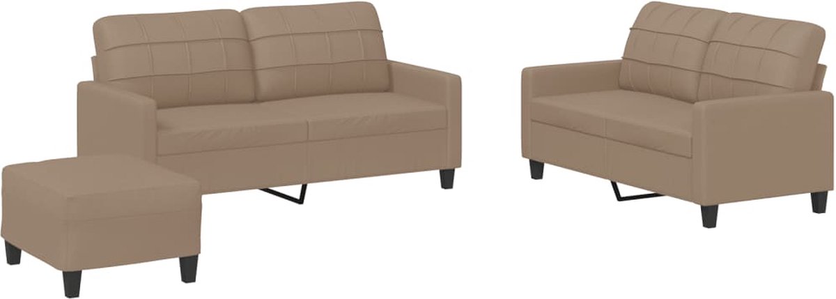 vidaXL - 3-delige - Loungeset - met - kussens - kunstleer - cappuccino