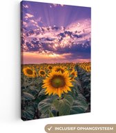 Canvas - Schilderij bloemen - Zonnebloem - Zon - Wolken - Avond - Wanddecoratie - Foto op canvas - Canvasdoek - 40x60 cm - Woonkamer