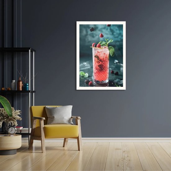 Poster Cocktail Bar 04 Rechthoek Verticaal Met Lijst XL (50 X 70 CM) - Witte Lijst - Wanddecoratie - Posters