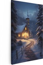 Artaza Canvas Schilderij Kerk in het Winterbos - 20x30 - Klein - Foto Op Canvas - Canvas Print