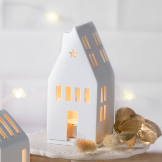 Petite maison photophore avec étoile en porcelaine Räder