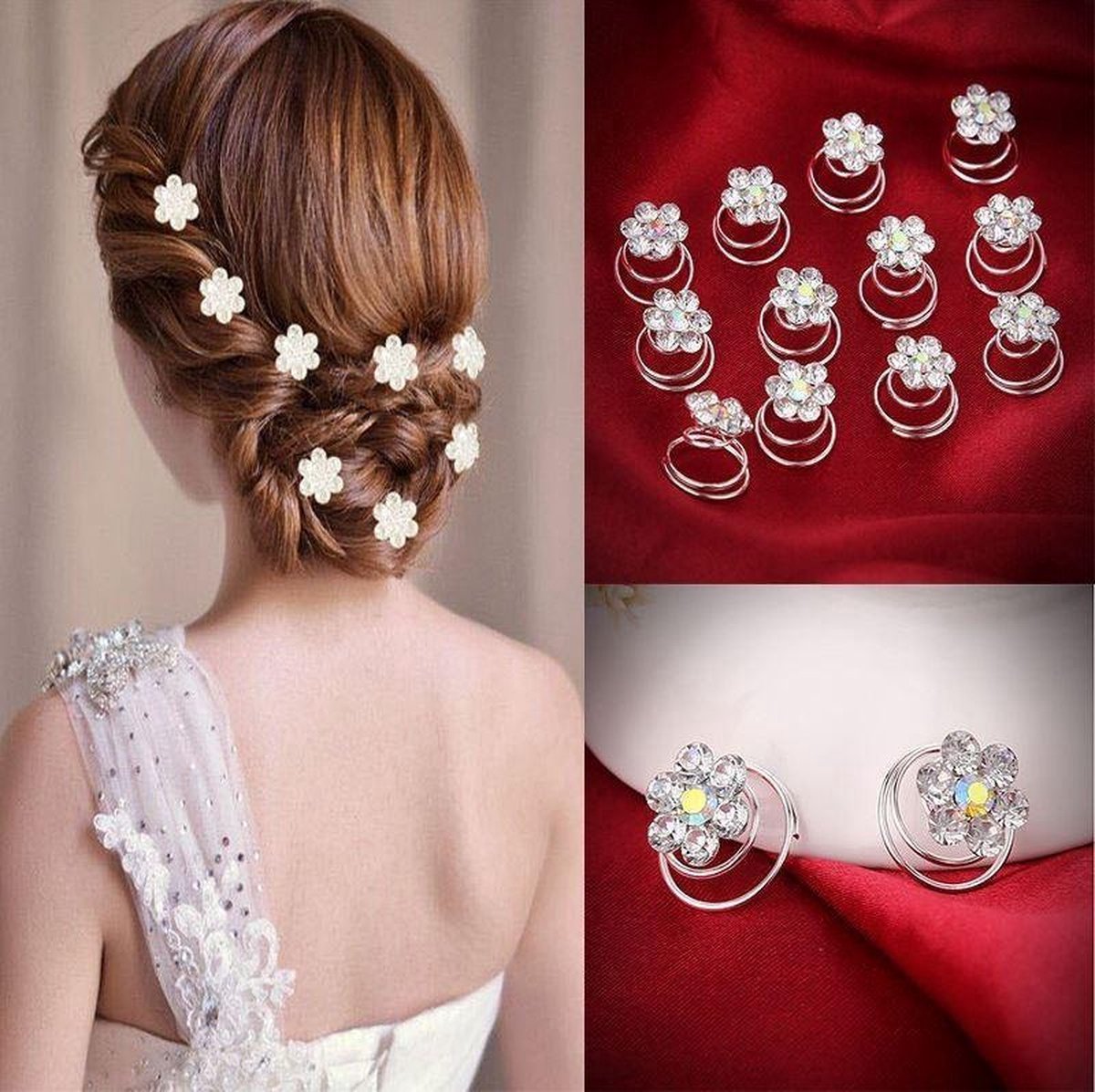 Jumada's - Haar Bloemetjes Kristallen - 6 stuks voor Gala & Bruiloft Haarmode: Haarclip, Haarschuifjes, Crystal Haarschuifje & Bruids Haar Styling Hulpstukken