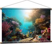 Textielposter - Onderwater - Oceaan - Zee - Koraal - Vissen - Kleuren - Zon - 90x60 cm Foto op Textiel