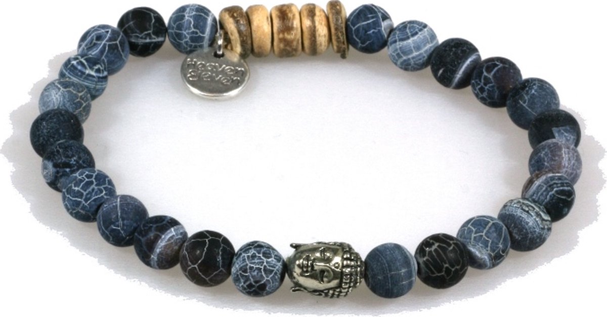 IbizaMen - Agaat met cocos 8mm - RVS Buddha - 19cm