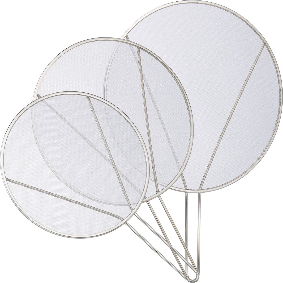 spatdeksel pan - set van 3 - rvs - diameter 25, 29 en 33 cm - tegen spetters - handgreep