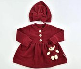 baby jurk - Meisjes kleding - bordo van kleur - Maat 80 - Teddybeer