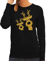 Bellatio Decorations foute kersttrui/sweater voor dames - gouden rendieren - zwart - glitter goud M