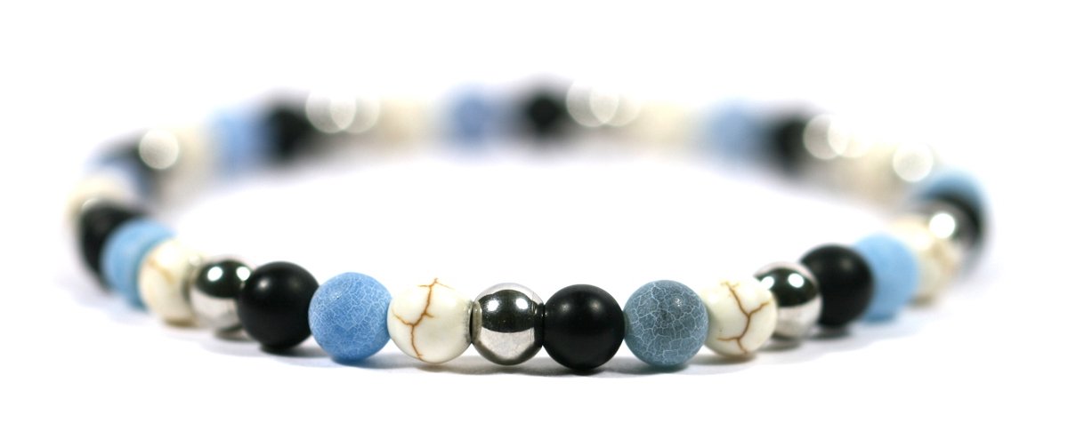 IbizaMen - Howliet, mat Onyx en chrushed Agaat - 6mm - 21cm