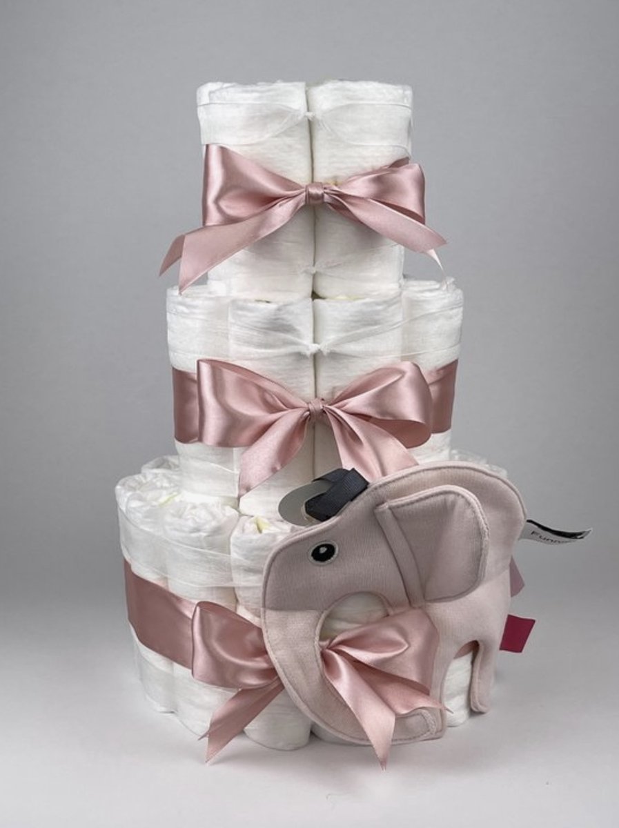 Goedkoopste Chouette-Chouette | Luiertaart Meisje | Kraamcadeau | Geboorte Meisje | Babyshower | Knuffeldoek Olifant Ollie Blush roze - donker Poeder Roze