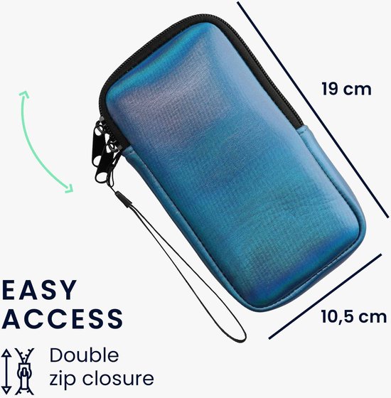 kwmobile sac de téléphone universel adapté aux smartphones XXL - 7" - 17,7 x 8,5 cm - Étui avec fermeture éclair et dragonne -En bleu caraïbes métallisé -