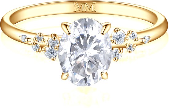 Ovaline - Ring moissanite ovale en or jaune 18 carats avec pierres latérales minimalistes - 1,5 carat
