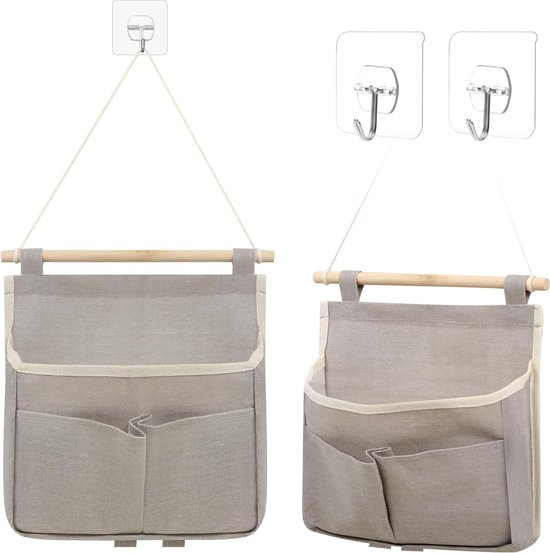 KAHEIGN 3 stuks wandopbergtas, 60 x 20 cm, stapelbaar, 3-laags, linnen stof, waterdicht, grote hangende tas, voor slaapkamer, badkamer, keuken