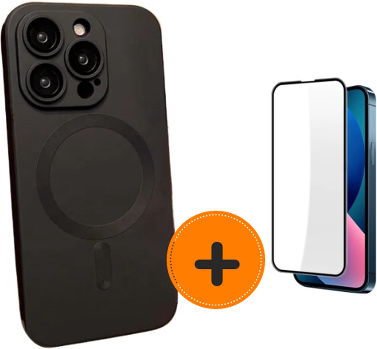 Bundel iPhone 15 Pro Max MagSafe telefoonhoesje inclusief screenprotector - hoesje shock proof - Zwart