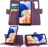 Geschikt voor Samsung Galaxy A14 Book Case Hoesje - Uitneembaar Hoesje - Magnetische Sluiting - Portemonnee Paars