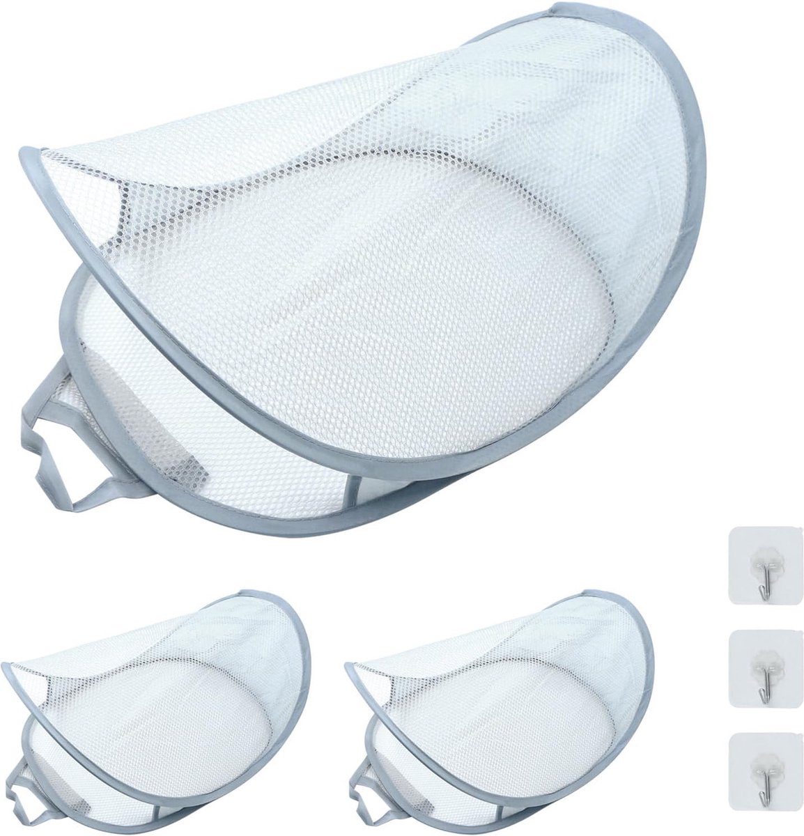 3 stuks mesh-hangende opbergmanden, opvouwbaar droognet, hangende mesh-opbergmand, kleine speelgoedkist, draagbaar, opvouwbaar, deuropslag voor speelgoed, kleine kleding (grijs)