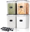 5.2 L Large Storage Jars with Lid, Airtight, Set of 4 with Chalk Markers and Labels, BPA-Free Plastic Storage Box, Kitchen, Sugar, Pasta, Flour, Cereal, Corn Flakes, Storage Container
