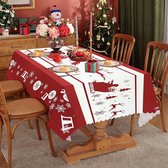 Tafelkleed voor Kerstmis, 150 x 180 cm, rood, rechthoekig, feesttafelkleed, waterdicht, met kerstboom-elandpatroon, voor kerstfeest, eettafeldecoratie