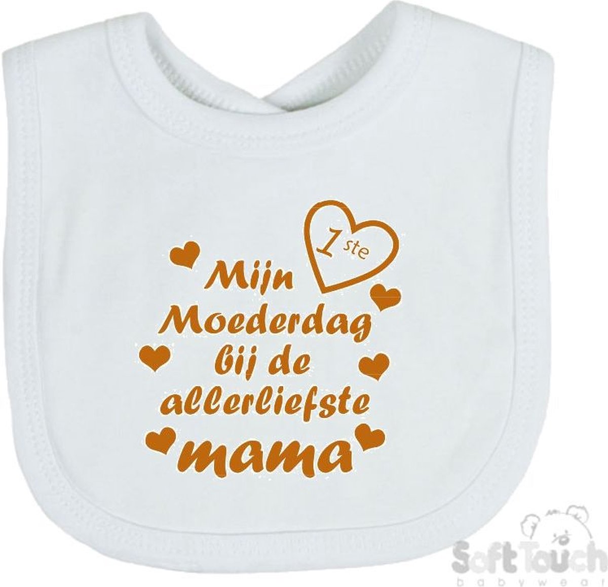Goedkoopste Soft Touch Slabber Slabbetje Slab Mijn 1ste moederdag met de allerliefste mama Moederdag Unisex Katoen Wit/tan Maat 33x22 Cm