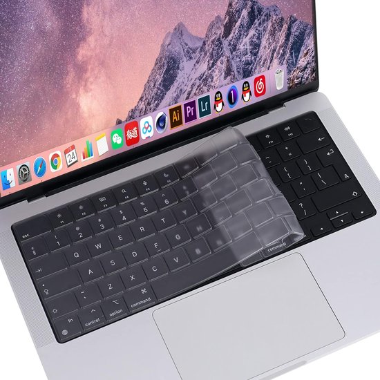 Siliconen Toetsenbord Cover voor MacBook Pro 14" M1 (A2442), M2 (A2779) M3 (A2992/A2918), MacBook Pro 16" M1 (A2485), M2 (A2780), M3 (A2991) - MacBook Air 13.6" M2 (A2681) en M3, 15.3" M2 (A2941) M3 - Toetsenbordbescherming - Accessoire - Transparant