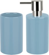Spirella Badkamer accessoires set - zeeppompje/beker - porselein - lichtblauw - Luxe uitstraling