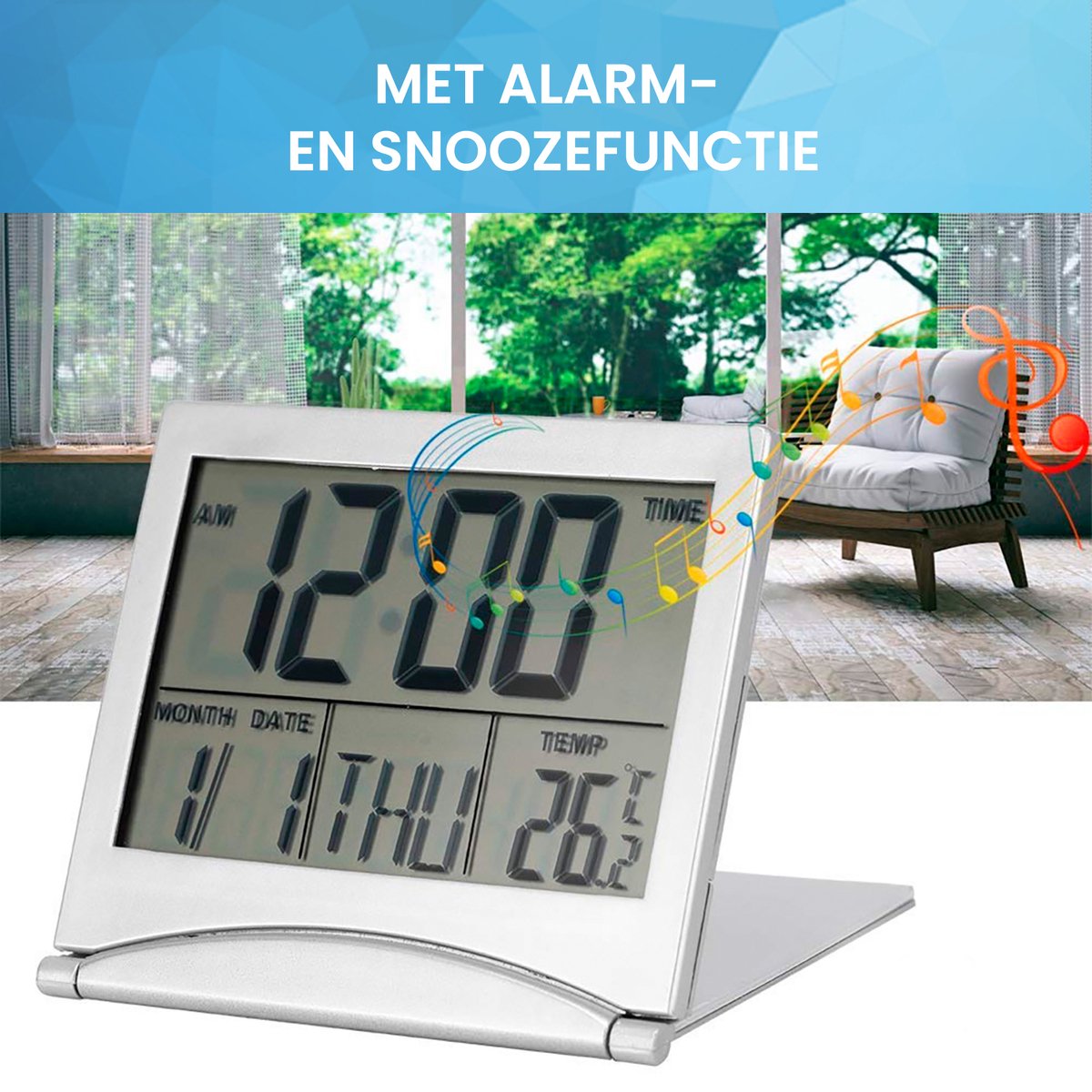 Calendrier d'horloge numérique - Réveil compact avec calendrier et