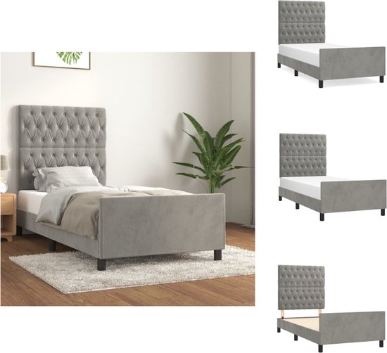 vidaXL Bedframe - Light Grey - 203 x 103 x 118/128 cm - Adjustable Height - Velvet - Sturdy Legs - Plywood Slats - Comfortable Support - Mattress Not Included - Bed