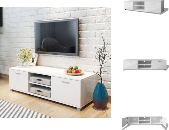 vidaXL TV-meubel Hoogglans Wit Bewerkt Hout en MDF - 140x40.3x34.7cm - Ruime Opbergruimte - Kast