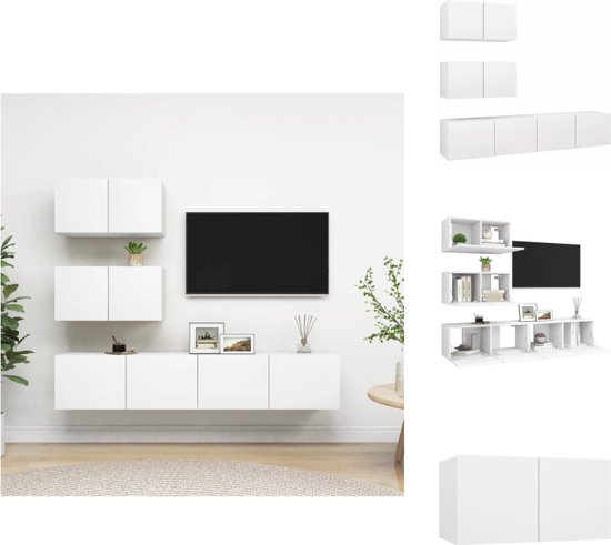 vidaXL Hangende Tv-kasten - TV meubelset - 60 x 30 x 30 cm - 80 x 30 x 30 cm - Wit - Spaanplaat - Kast
