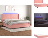 vidaXL Boxspring - Zacht fluweel - Verstelbaar hoofdbord - Kleurrijke LED-verlichting - Pocketvering matras - Huidvriendelijk topmatras - 203x203x118/128cm - roze - Bed