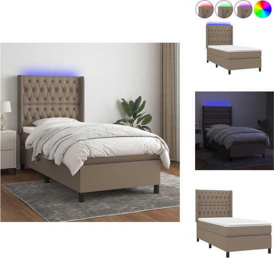 vidaXL Bed - Boxspring - 193 x 93 x 118/128 cm - Duurzaam materiaal - Verstelbaar hoofdbord - Kleurrijke LED-verlichting - Pocketvering matras - Huidvriendelijk topmatras - Inclusief montagehandleiding - USB-aansluiting - vidaXL - Bed