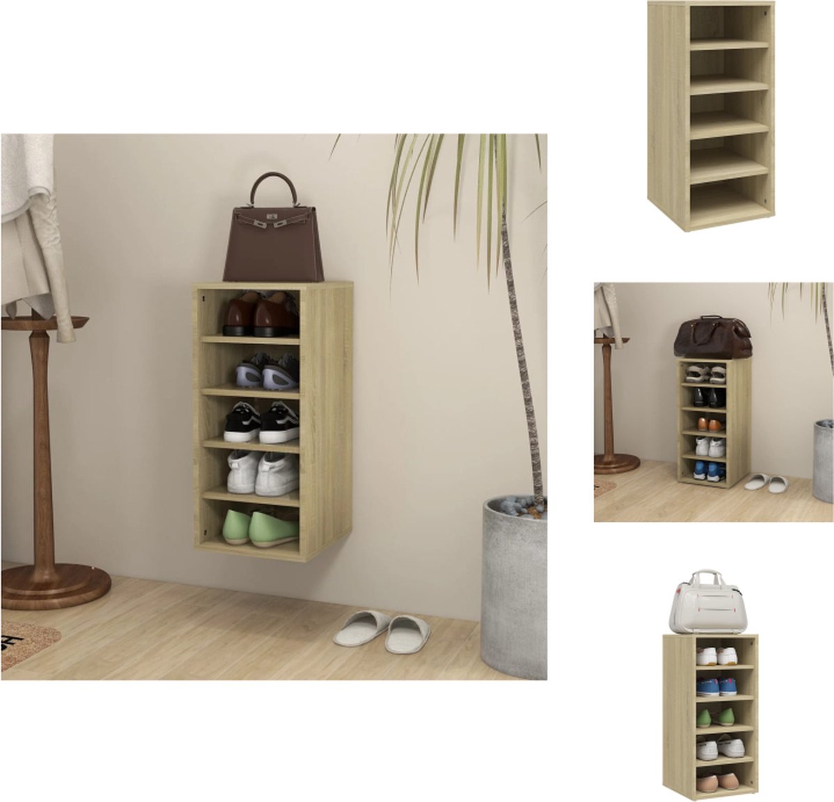 VidaXL Schoenenkast Opbergsysteem 31.5 x 35 x 70 cm Sonoma Eiken Spaanplaat Schoenenkast