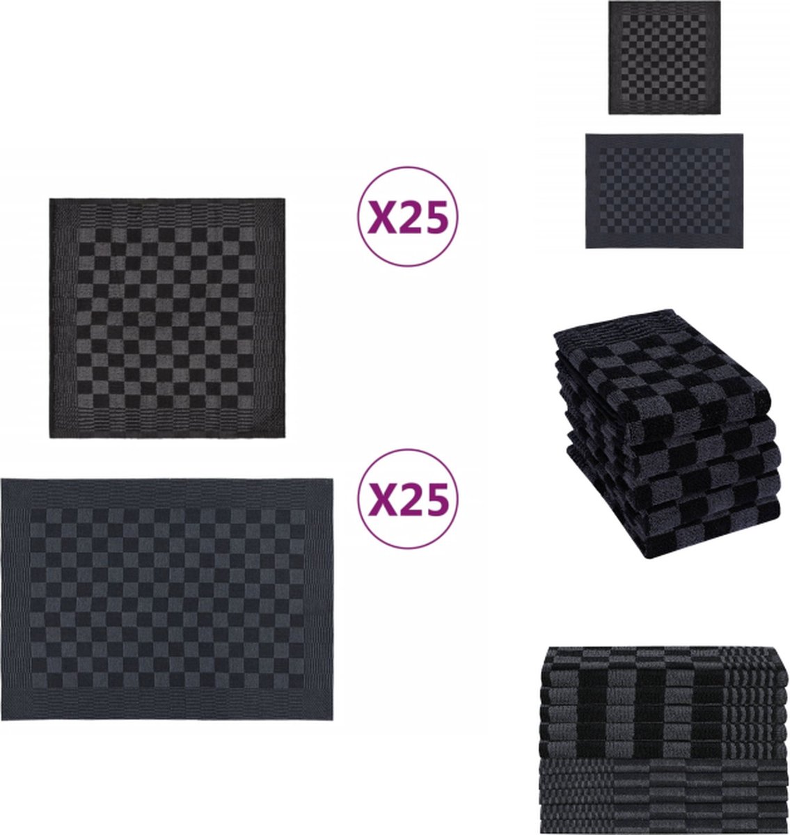 vidaXL Keukendoeken Set - 50 stuks - 100% katoen - zwart/grijs - Handdoek